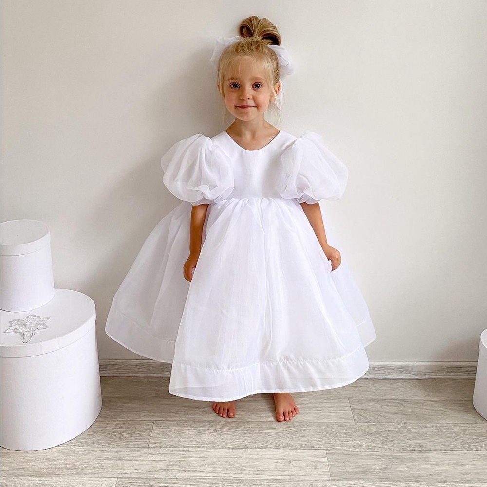 Ivory flower girl dress with hair bow